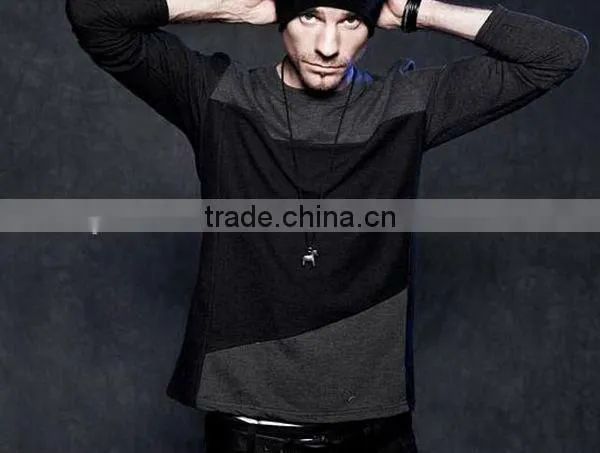 cotton transfer spring long sleeve cool men slim fit black t-shirt