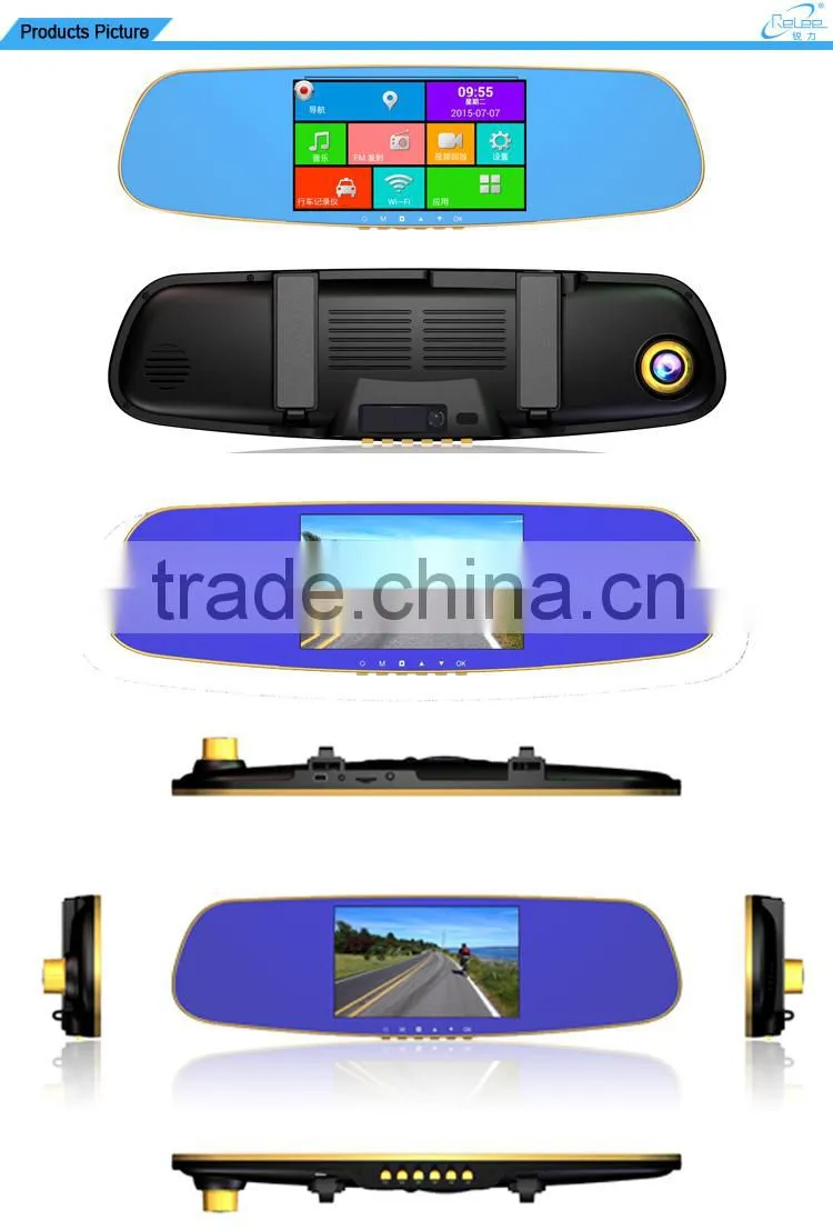 2016 Now product android 4.4 smart rearview mirror dual car dash camera with GPS