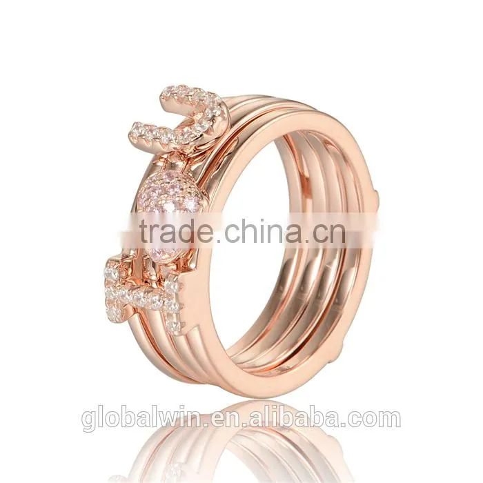 Latest Designs Gold Plated Finger Sex Letter I Love You Sterling Silver Ring With Clear Zircon