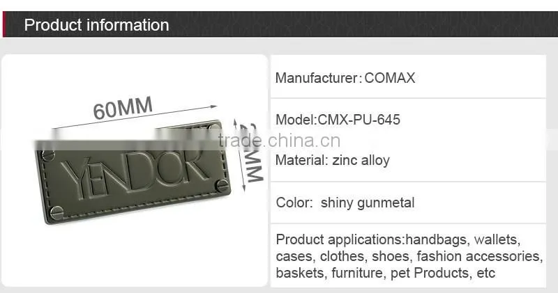 Decorative screw type custom engraved handbag logo metal plate