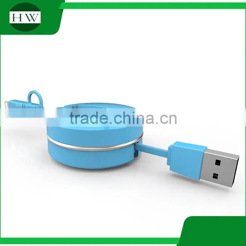 2 in 1 double interface compatible fast quick charger round usb telescopic data cable for iphone and Android mobile cell phone