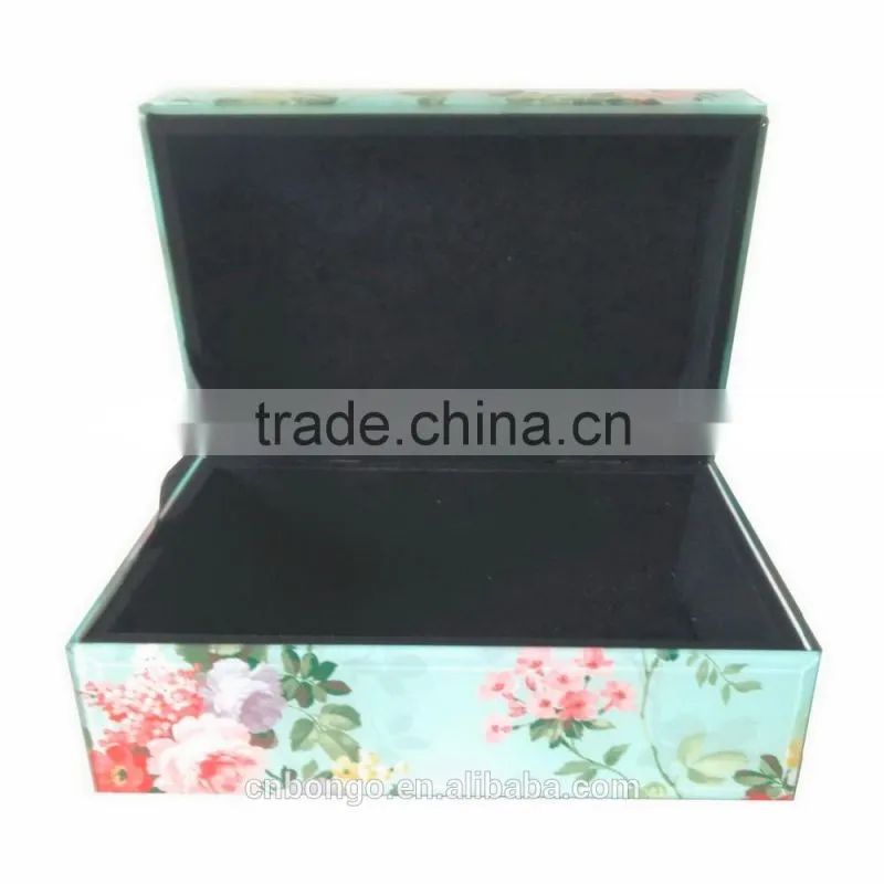 flower design glass mirror jewelry box