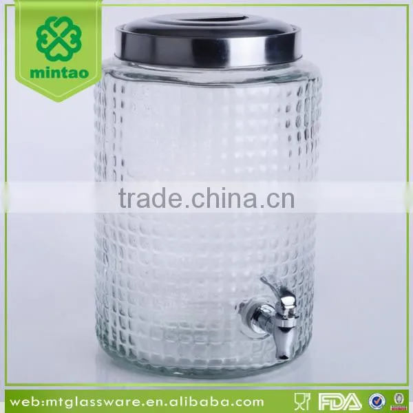 Large capacity machine made glass juice beverage water dispenser with silver tap