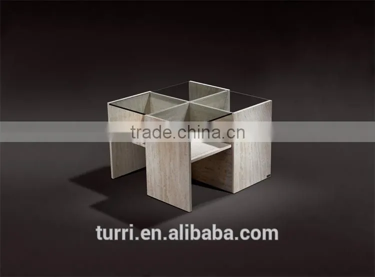 Modern design travertine base glass top TV Cabinet