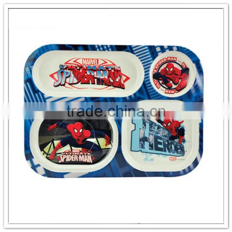 Funny Spider-man design melamine kids 4 compartment plate fruit