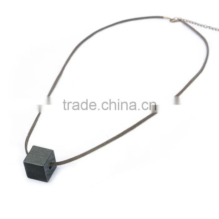 multi strand geometric wood bead pendant necklace long wooden beads sweater necklace layered suede leather chain necklace