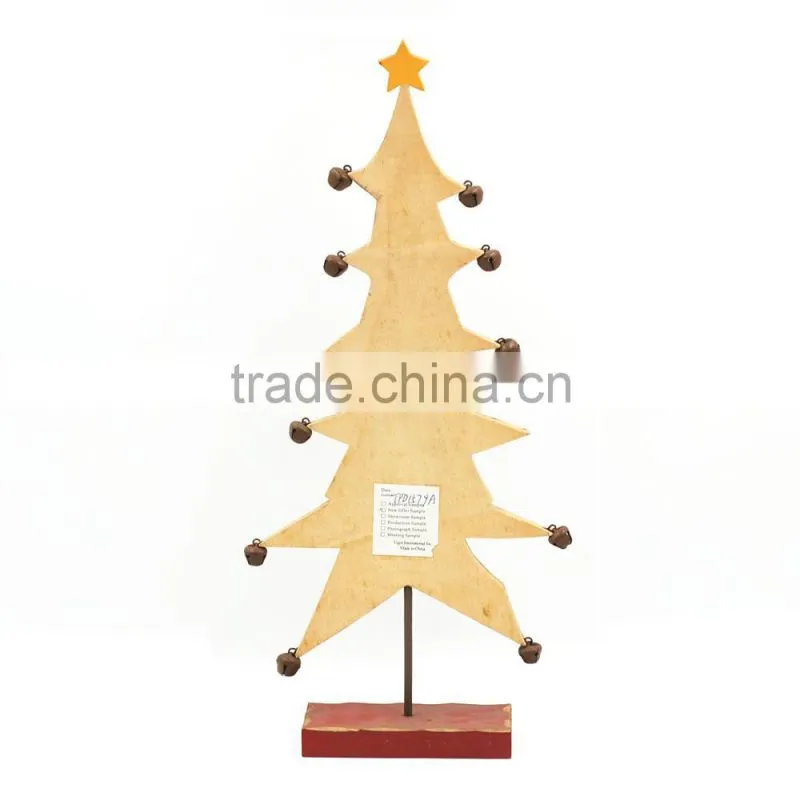 2017 New design mini table Xmas tree decoration carving wood artificial christmas tree with bells