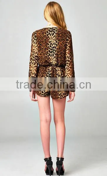 2014 Long loose sleeve print pattern casual wrap ruffle romper jumpsuit for American street women