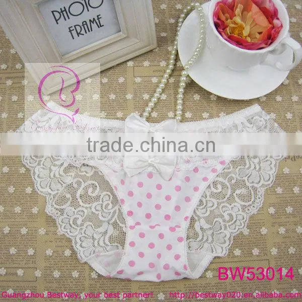 Fashion cute panties printed dot with transparnet lace & bow panties