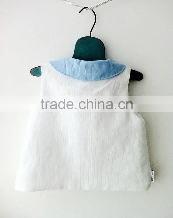 Wholesale Custom New Cute Baby Girl Clothes White Top and Blue Little Shorts