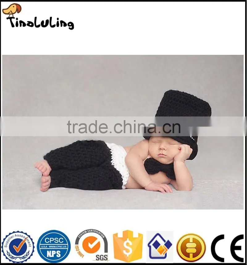 Newborn Baby Photography Props Soft Handmade Crochet Knit Cute Cap And Pants Set Black