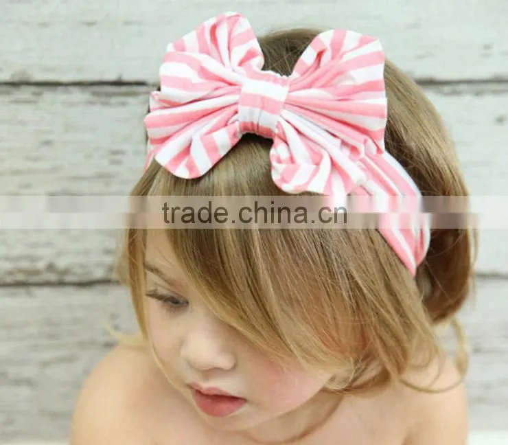 Latest fancy elastic soft stripe cotton bow tie custom children headband rabbit ears bowknot hair tie headband