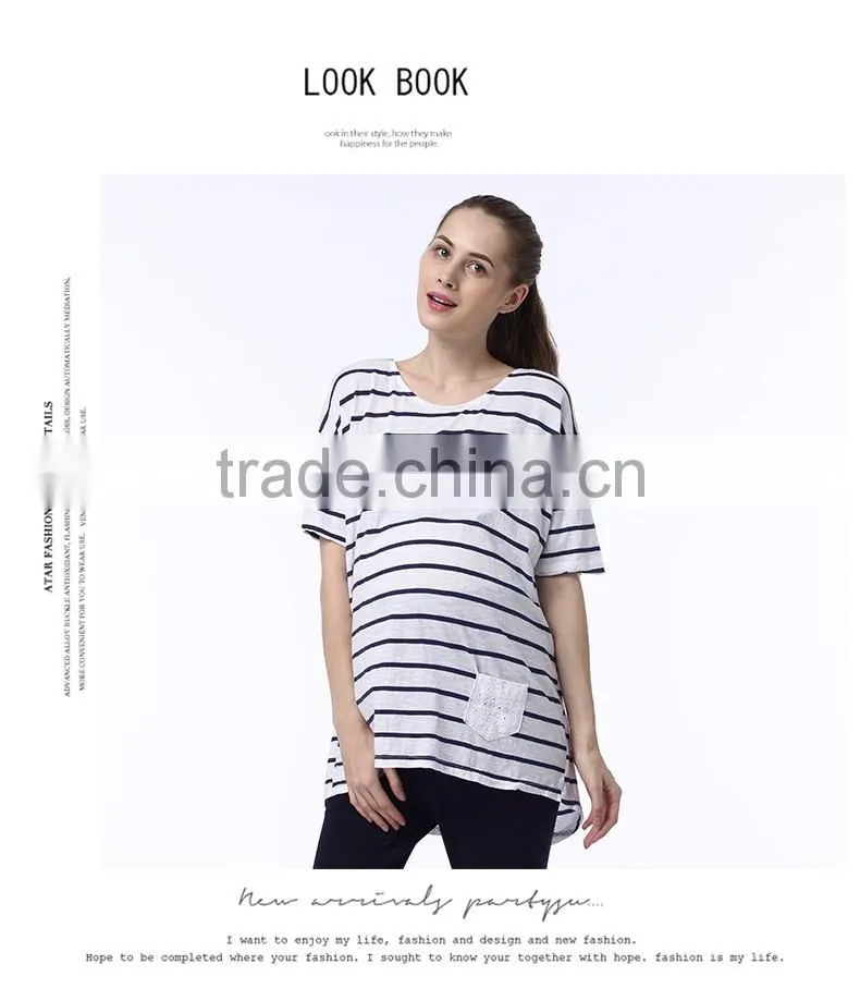 ladies oem service striped simple short sleeve Maternity T shirt Clothing