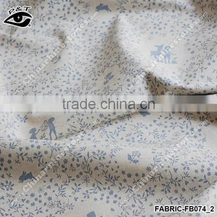New design cotton linen fabric cute printed 2 colors