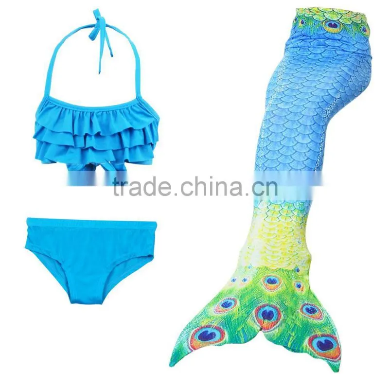 Swimmable Mermaid Tail Costume Swimsuit for Girls Kid Swimming with Bathing Bikini Set