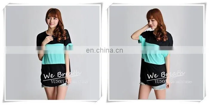 Bamboo Jersey Summer Short Sleeves T-shirt with Big Color Block Matching Soft