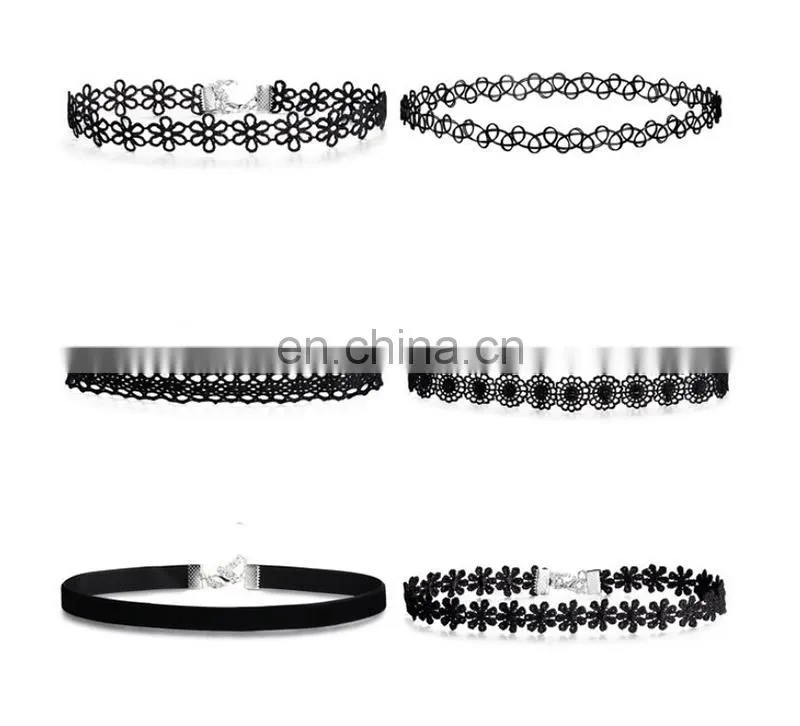 Fashion handmade chocker necklaces black lace choker necklace set