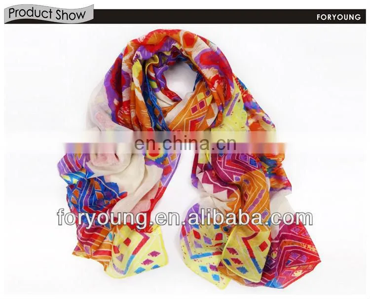 self fringe block printed voile scarf
