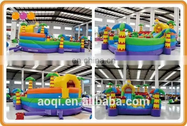 AOQI cartoon theme design giraffe fun city mini inflatable combo with slide kids inflatable toy inflatable fun city for sale