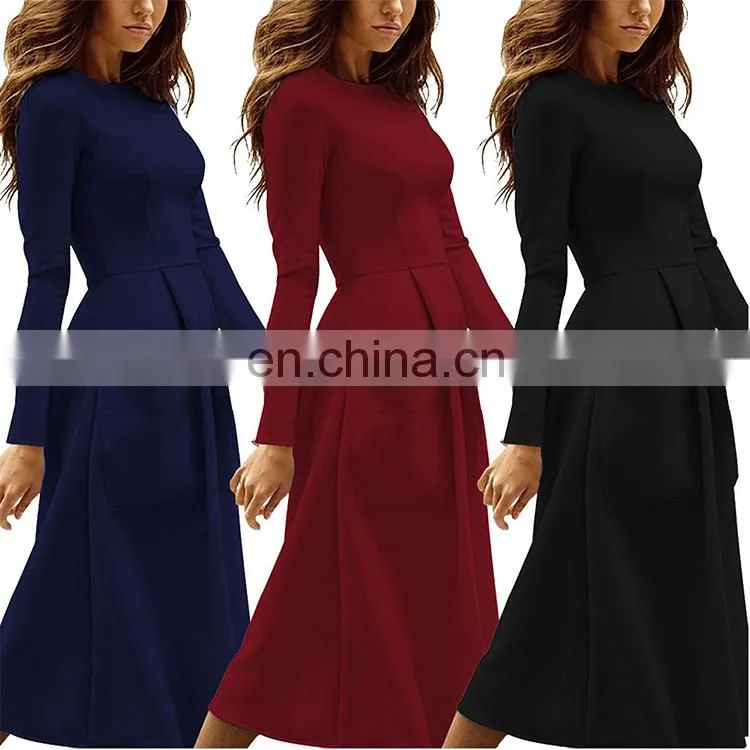 Autumn Women Long Sleeve Evening Dress Casual Loose T-Shirt Dress