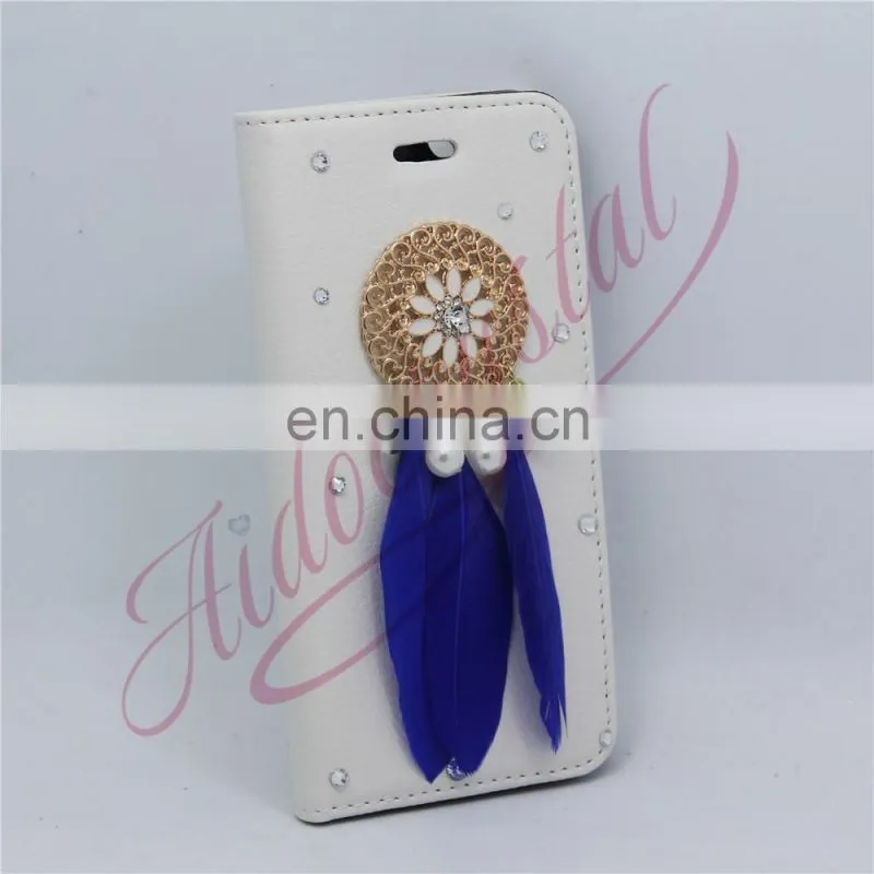 Aidocrystal blue feather dreamcatcher Luxury Magnetic Cover New Flip Wallet pu Leather For I7 7Plus Case Fundas With Card