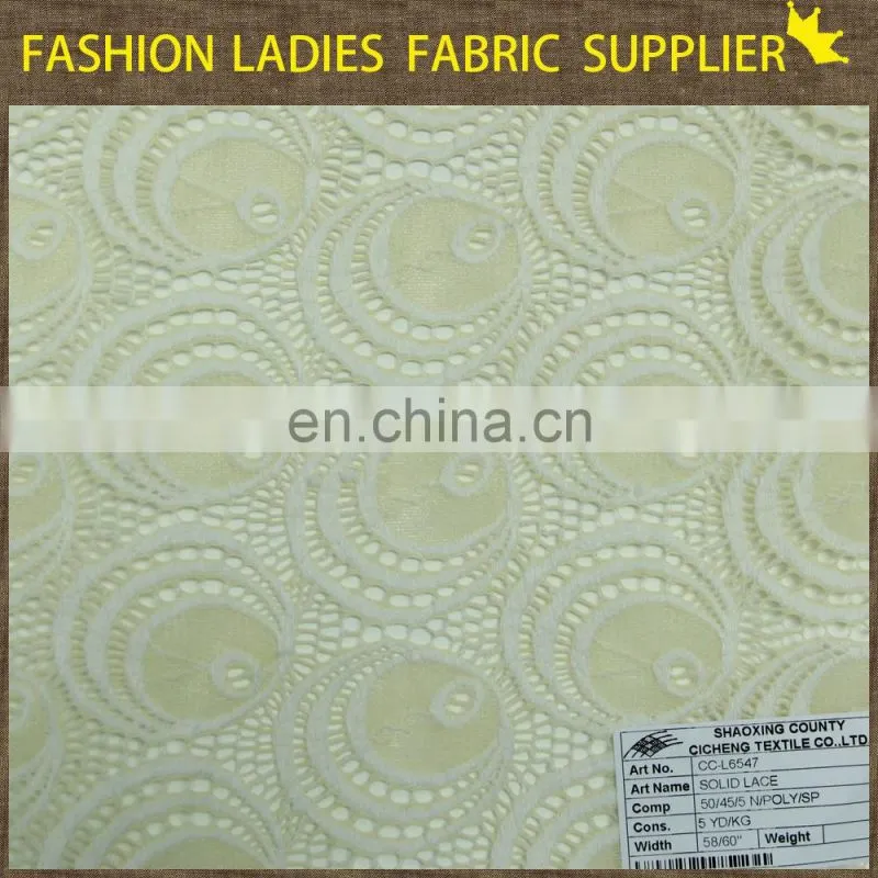 2015 new style nyon and cotton organic lace dyeing knit fabric
