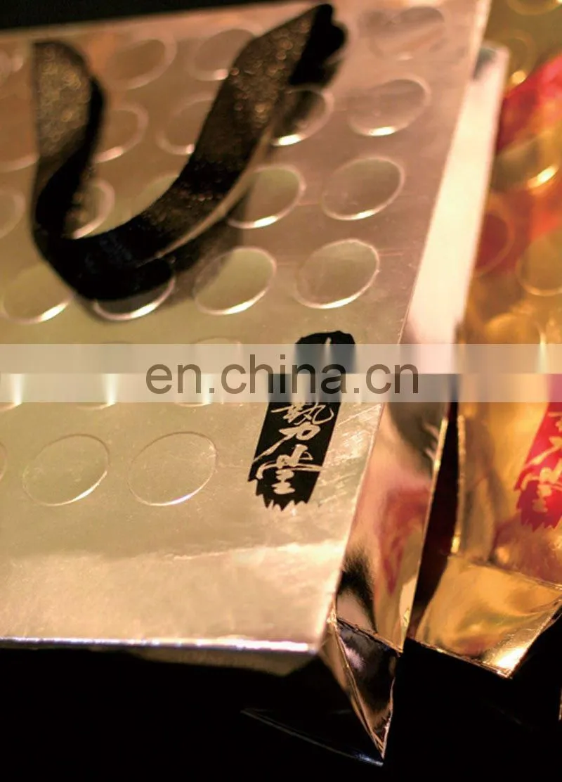 custom printed logo golden & silver paper reusable shopping bag for promotion