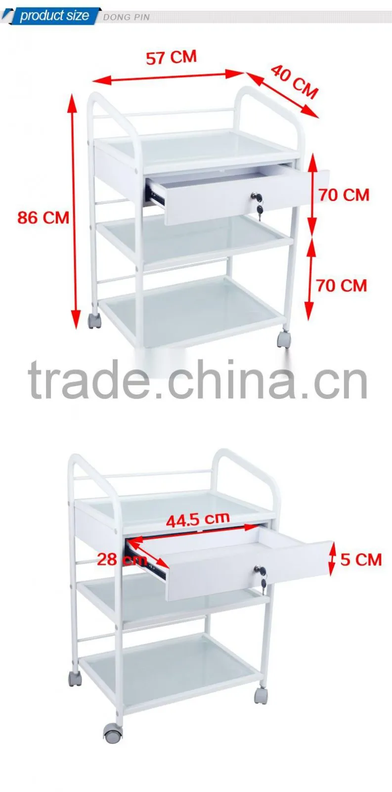 hair salon trolley with glass shelf