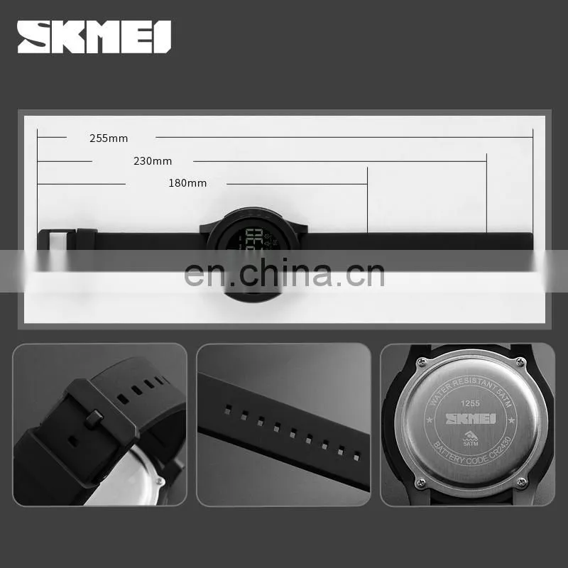 original design black big dial fashion waterproof silica gel strap skmei 1255 digital smart watch for men
