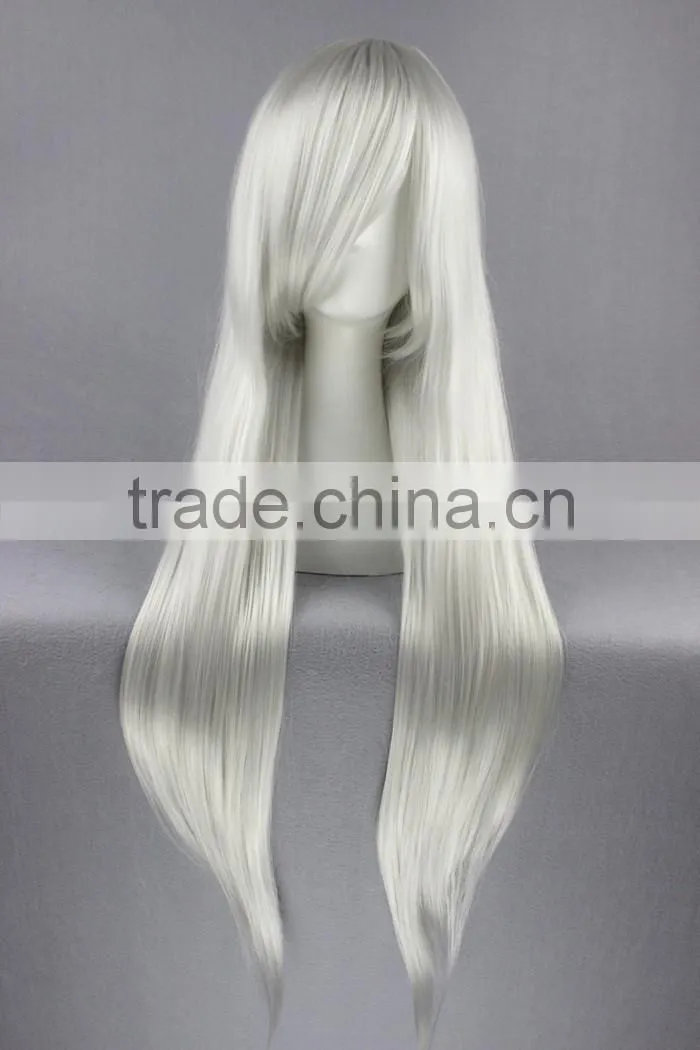 High Quality 80cm Long Straight FINAL FANTASY-Sephiroth Silvery White Synthetic Anime Wig Cosplay Hair Wig Party Wig