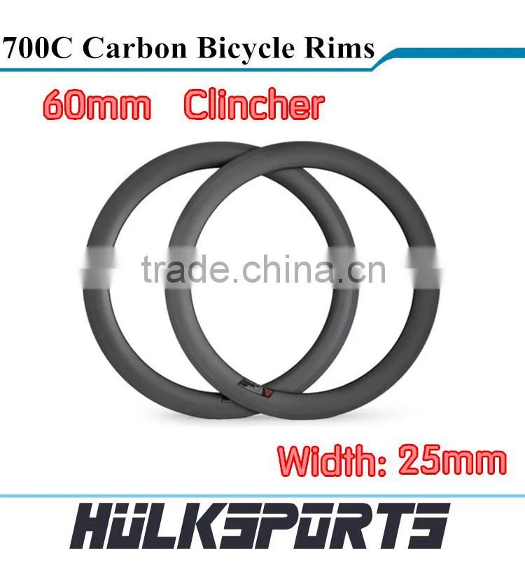 glossy/matt carbon road bike rim 60mm 700c full carbon road bicycle clincher rims Toray T700 carbon rims for road bicycle