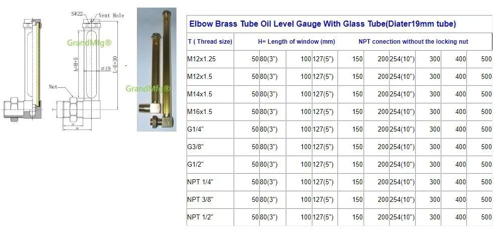 L Type Brass Tube Oil Level Gauge With Glass Tube