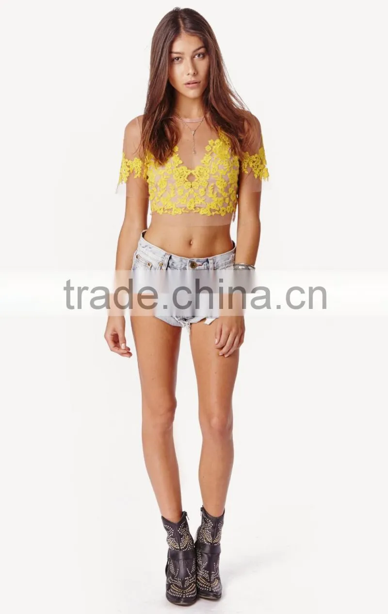 Women Net Tops Wholesale Sheer Ladies Lace Tops Latest Design