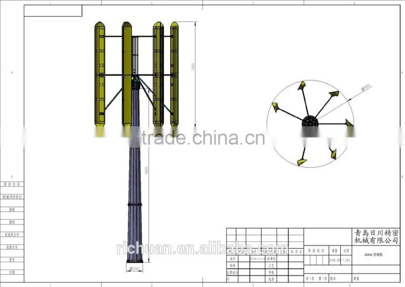 Vertical Axis wind turbine, Low rpm wind power generator, 60kw wind generator for business