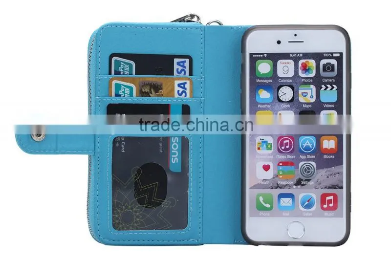 Unique leatherZipper Wallet Card Slot mob phone cover, rose red protective case for iPhone 6/6s
