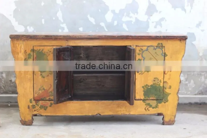 Asian Antique Vintage Hand Painted Mongolia Cabinet