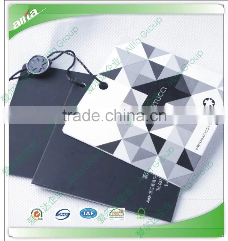 Custom garment hang tag with hang tag string/plastic seal tags by own factory