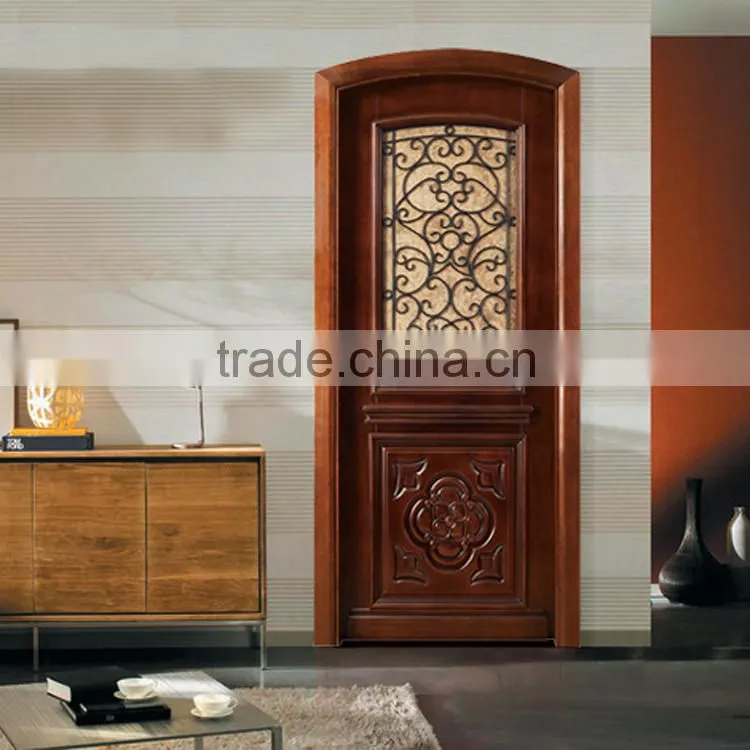 luxury design single swing Mahogany half glass interior wood doors