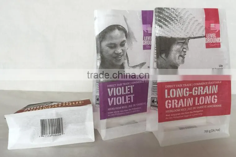 Block Bottom Rice Paper Pouch Bags For Rice Packing