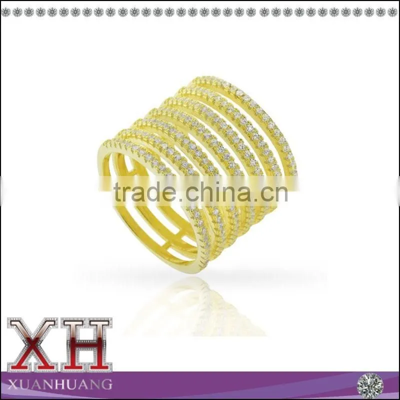 Gold Over Silver Fancy Cubic Zirconia Micro Pave 7-row Long Finger Ring