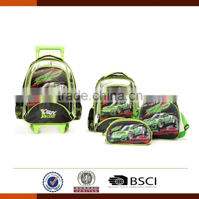 Hot sale EVA crazy racers school trolley bags for boys