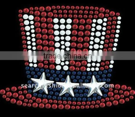 funny circus cap style hot fix rhinestone and nailheads transfer motif