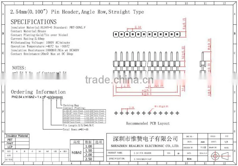 High Quality 2.54mm Pitch Double Layer Single Row DIP Pin Header