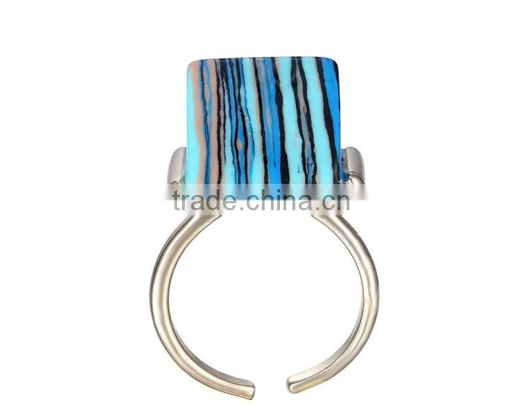 Fashion jewelry 2015 acrylic gold ring blue adjustable rings jewelry
