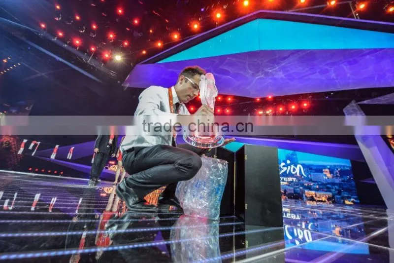 Microphone trophy TV show competetion award with flag engraving K9 crystal eurovision song contest eurovision trophy