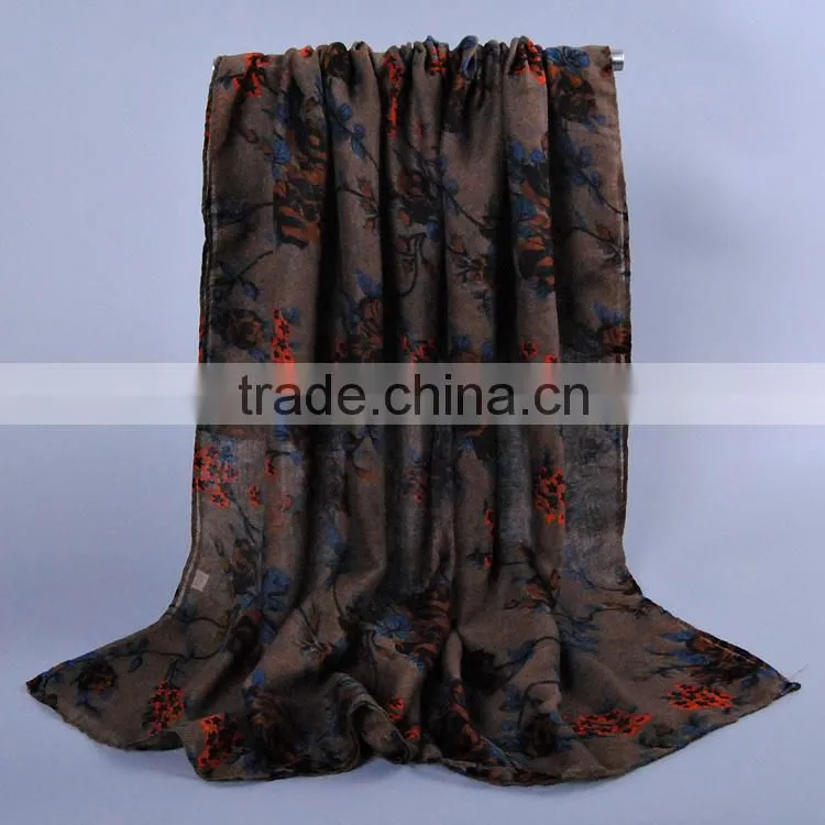 Women Popular Scarf Flower Leaf Pattern Voile Scarves 180*90 Pashmina
