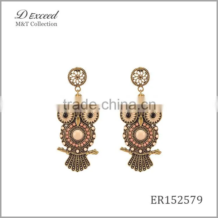 Wholesale Jewelry 2016 Designs Women's Ethnic Bohemian Earrings Owl Gold/Silver Plating Drop Earrings