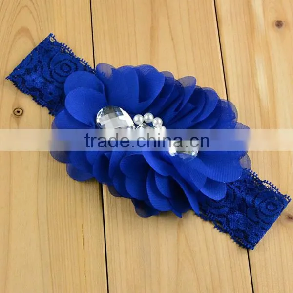 bead diamonds headbands chiffon flower headband