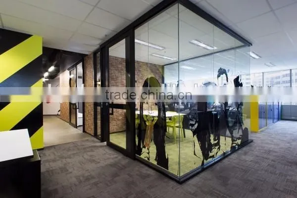 Office Glass Wall Partitions With Door Decoration Printing On Flat Glass