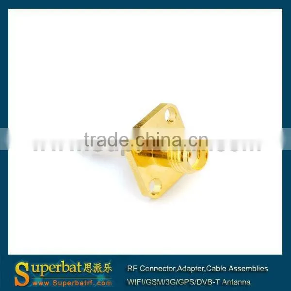 SMA 4 hole panel mount jack with long extended dielectric panel mount